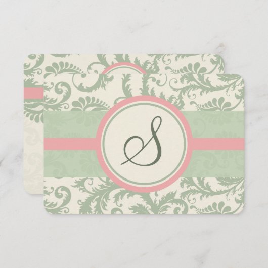 Sage Groen en Stoffig Roos Damask Bruiloft RSVP (Voorkant / Achterkant)