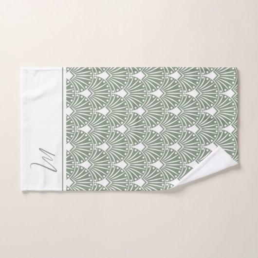 Sage-Groen en Wit  Art Deco Patroon Bad Handdoek (Handdoek)