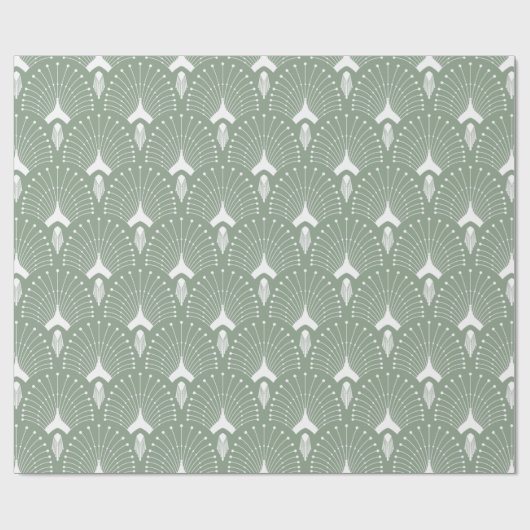 Sage groen en wit art-deco patroon cadeaupapier (Vlak)