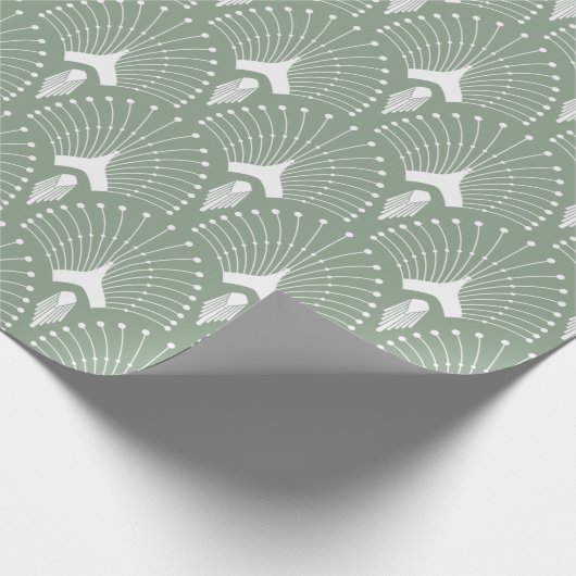 Sage groen en wit art-deco patroon cadeaupapier (Hoek)