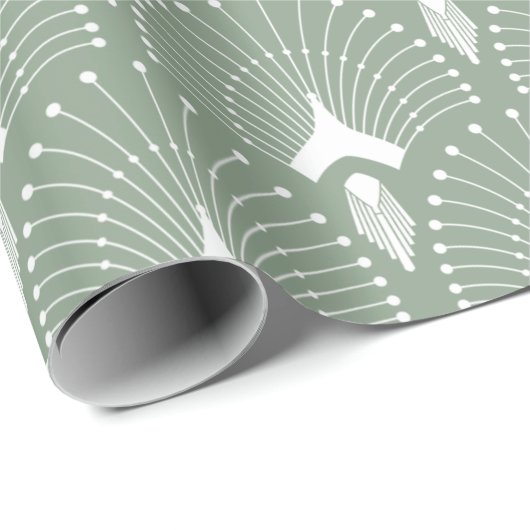 Sage groen en wit art-deco patroon cadeaupapier (Rol Hoek)