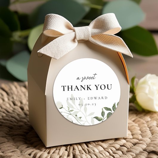 Sage Groen en Wit Bloemen Bruiloft Dank u Ronde Sticker