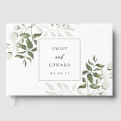 Sage Groen en Wit Bloemen Bruiloft Gastenboek (Voorkant)