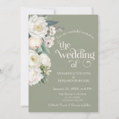 Sage Groen en Wit Bloemen Bruiloft Kaart (Voorkant)