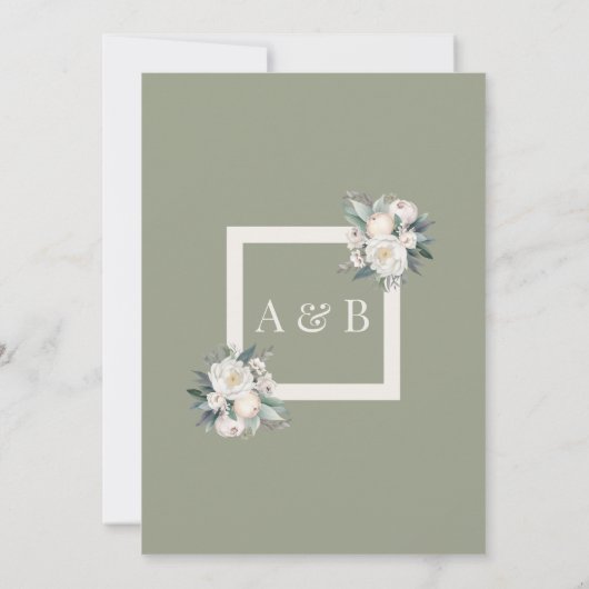 Sage Groen en Wit Bloemen Bruiloft Kaart (Achterkant)