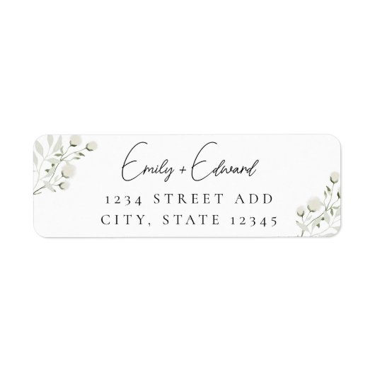 Sage Groen en Wit Bloemen Bruiloft Retouradres Etiket (Voorkant)