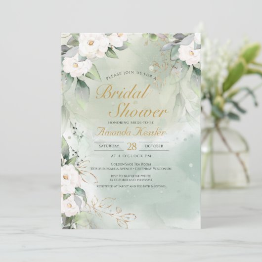 Sage Groen en Wit Bloemen Elegant Vrijgezellenfees Kaart (Staand voorkant)