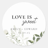 Sage Groen en Wit Bloemen Liefde is Zoete Bruiloft Ronde Sticker (Voorkant)