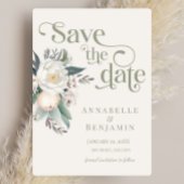 Sage Groen en Wit Bloemen Sla de datum op Kaart