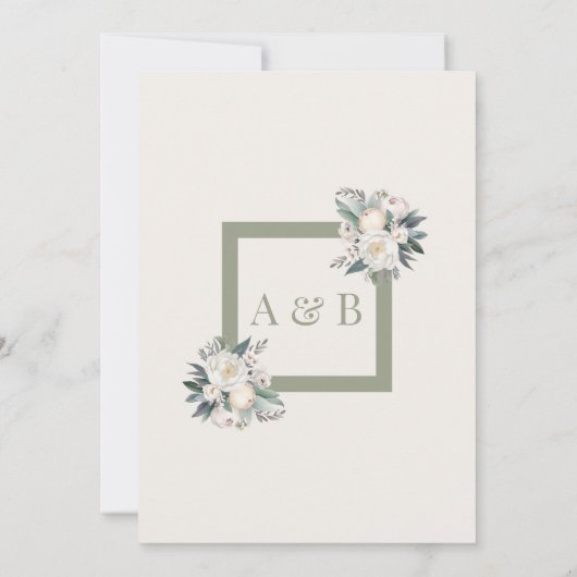 Sage Groen en Wit Bloemen Sla de datum op Kaart (Achterkant)