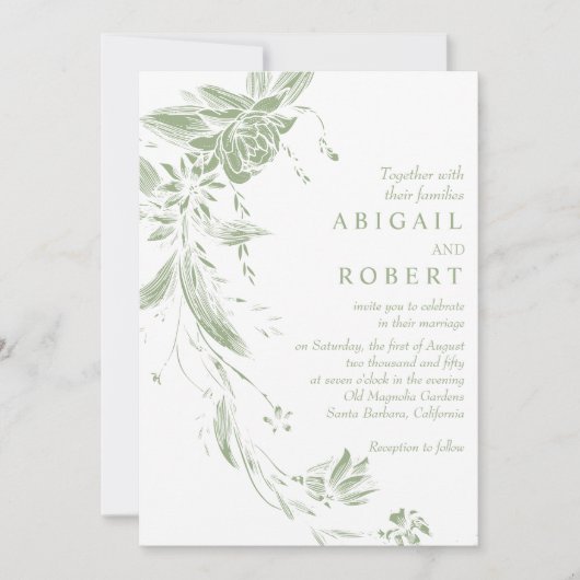 Sage groen en wit bloemenslinger bruiloft kaart (Voorkant)