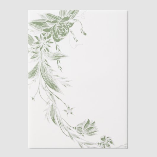 Sage groen en wit bloemenslinger bruiloft vellum uitnodigingen (Voorkant)