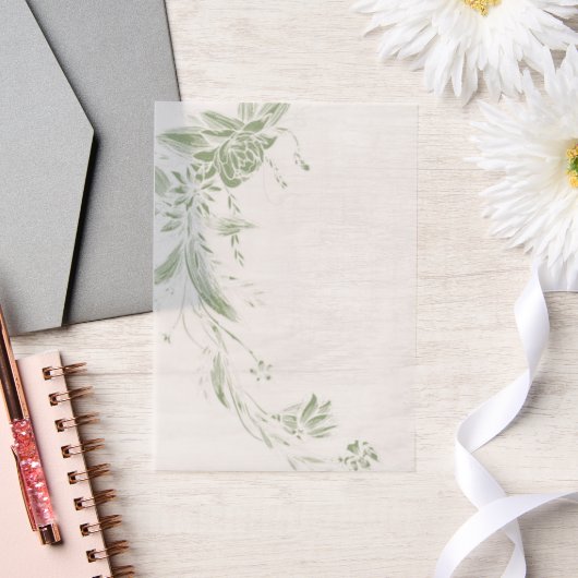 Sage groen en wit bloemenslinger bruiloft vellum uitnodigingen (Huwelijk)