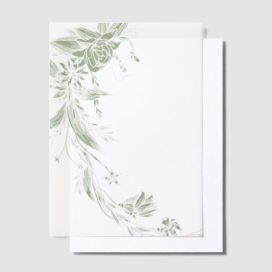 Sage groen en wit bloemenslinger bruiloft vellum uitnodigingen (Offset)