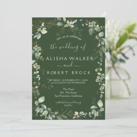 Sage Groen en Wit Eenvoudige Huwelijksuitnodiging Kaart (Staand voorkant)