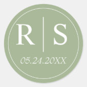 Sage groen en wit elegant monogram bruiloft ronde sticker (Voorkant)