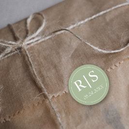 Sage groen en wit elegant monogram bruiloft ronde sticker