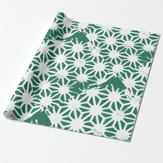 Sage groen en wit geometrisch patroon cadeaupapier (Uitgerold)