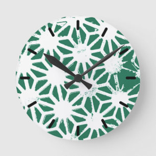Sage groen en wit geometrisch patroon ronde klok