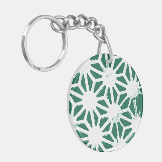 Sage groen en wit geometrisch patroon sleutelhanger (Voorkant Links)