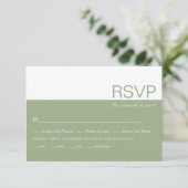 Sage groen en wit kleurblok grillige bruiloft RSVP kaartje (Staand voorkant)
