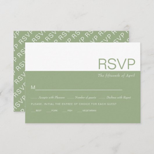 Sage groen en wit kleurblok grillige bruiloft RSVP kaartje (Voorkant / Achterkant)