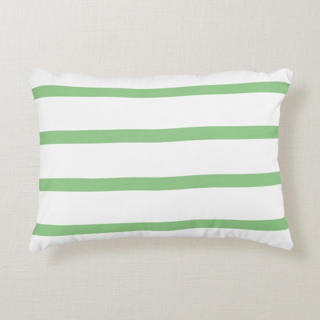 Sage Groen en Wit Minimal Stripes Kantoor Accent Kussen (Voorkant)