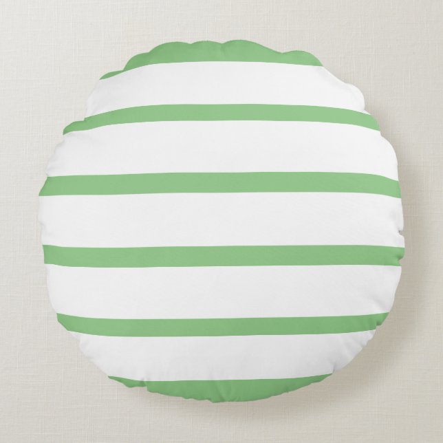 Sage Groen en Wit Minimal Stripes Kantoor Rond Kussen (Voorkant)