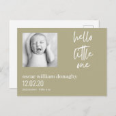 Sage groen en wit trendy moderne baby briefkaart (Voorkant / Achterkant)