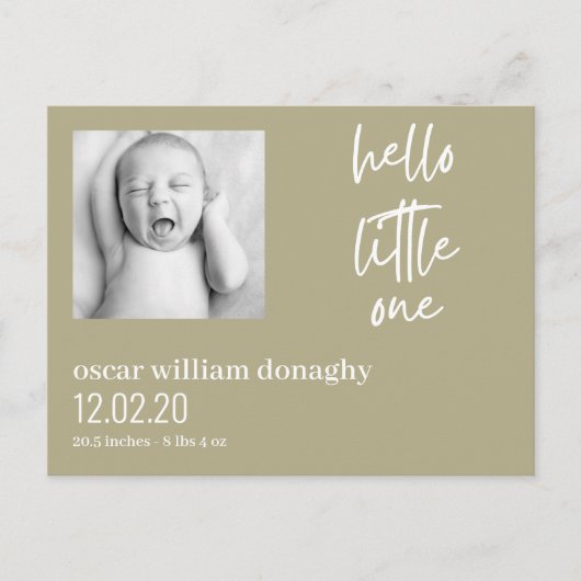 Sage groen en wit trendy moderne baby briefkaart (Voorkant)