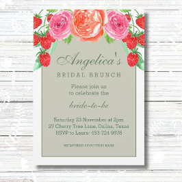 Sage Groen en Witte Perzik Pioen Bridal Brunch Kaart