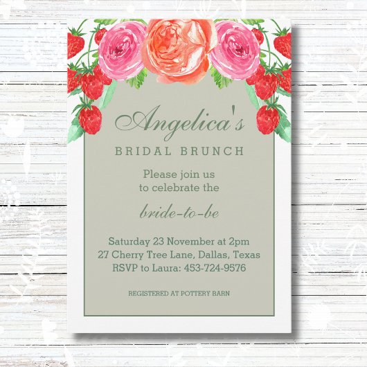 Sage Groen en Witte Perzik Pioen Bridal Brunch Kaart