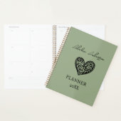 Sage Groen en Zwart Luipaard Patroon Hart Planner (Display)