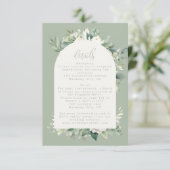 Sage Groen Eucalyptus Bloemen Bruiloft Details Informatiekaartje (Staand voorkant)
