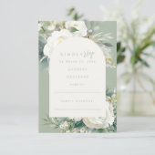 Sage Groen Eucalyptus Bloemen Bruiloft RSVP Informatiekaartje (Staand voorkant)