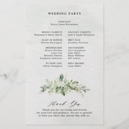 Sage Groen Eucalyptus Botanisch Trouwprogramma (Achterkant)