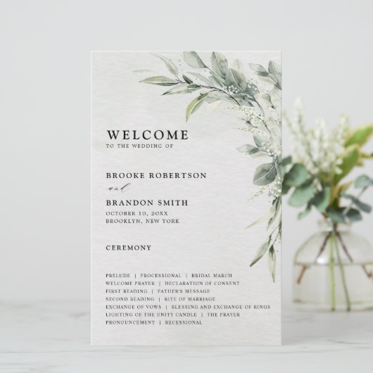 Sage Groen Eucalyptus Botanisch Trouwprogramma (Staand voorkant)