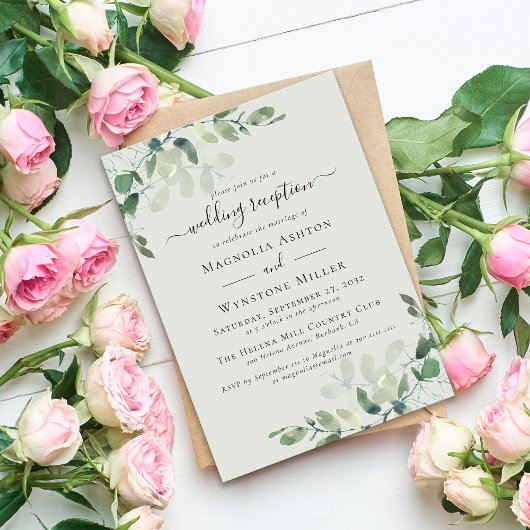 Sage Groen Eucalyptus Bruiloft Receptie Uitnodigin Kaart