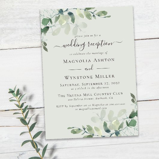 Sage Groen Eucalyptus Bruiloft Receptie Uitnodigin Kaart