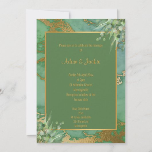 SAGE GROEN EUCALYPTUS MARBLE WEDDING INVITATION KAART (Voorkant)