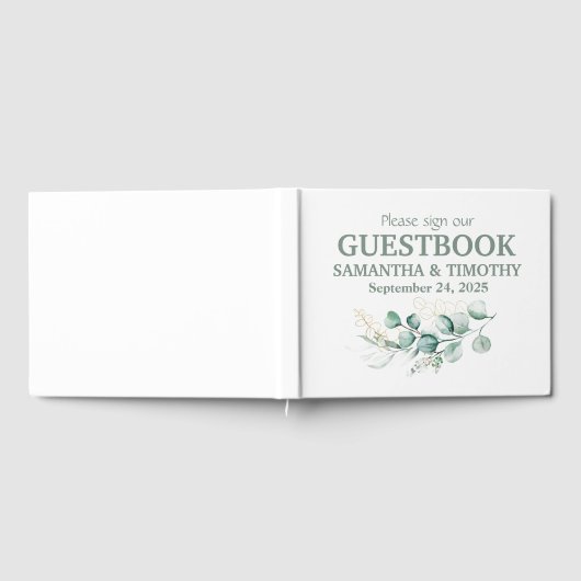 Sage Groen Eucalyptus Rustiek groen Bruiloft Gastenboek (Volledig)