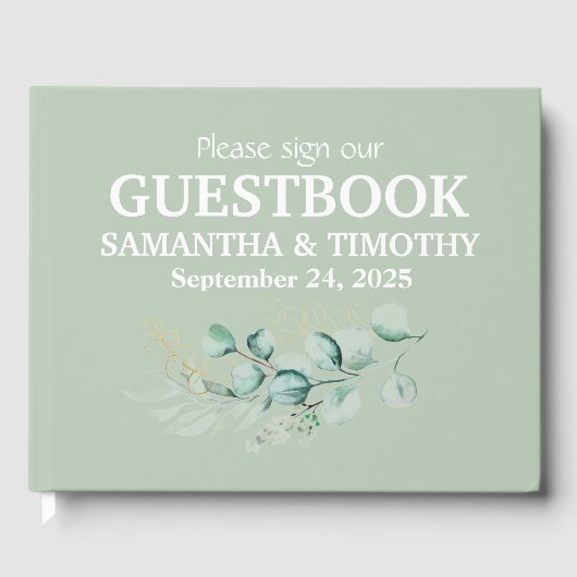 Sage Groen Eucalyptus Rustiek groen Bruiloft Gastenboek (Voorkant)