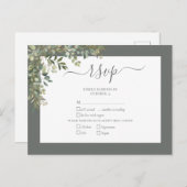 Sage Groen Eucalyptus Script Bruiloft RSVP Uitnodiging Briefkaart (Voorkant / Achterkant)