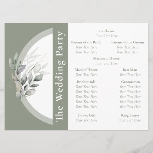 Sage Groen Eucalyptus Trouwprogramma Programmakaart (Achterkant)