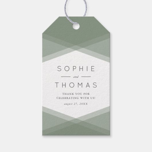 Sage Groen Gelaagd Geometrisch & Blauw Slate Cadeaulabel (Voorkant)