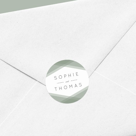 Sage Groen Gelaagde Geometrische Bruiloft Ronde Sticker