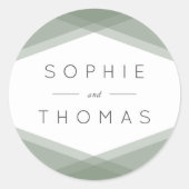 Sage Groen Gelaagde Geometrische Bruiloft Ronde Sticker (Voorkant)