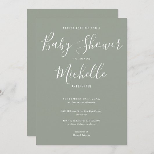 Sage Groen Genderneutraal Baby shower Kaart (Voorkant / Achterkant)