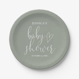 Sage Groen Genderneutraal Baby shower Papieren Bordje