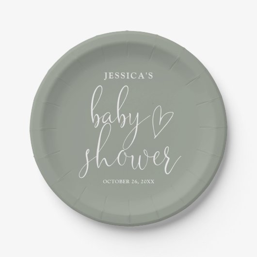 Sage Groen Genderneutraal Baby shower Papieren Bordje (Voorkant)